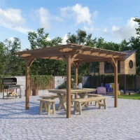 Outsunny 12' x 10' Outdoor Pergola, Wood Grape Gazebo for Climbing Plant Support, Garden, Patio, Backyard, Deck, Brown(m-10)