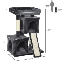 PawHut Plush Cat Tree Tower w/ Sisal Scratching Post Board Perch Condo Dark Grey(m-3)