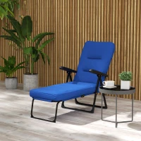 Outsunny Outdoor Lounge Chair with Padded Cushion, Folding Reclining Patio Garden Chair with Recline Back, Footrest, for Poolside, Patio, Blue(m-1)