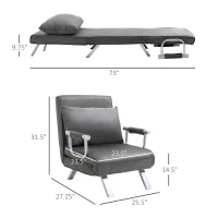 HOMCOM Single Person Folding 5 Position Convertible Sofa Bed Sleeper Chair Chaise Lounge Couch w/Pillow & Steel Frame, Dark Grey(m-3)