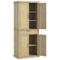 HOMCOM 72" Tall Kitchen Cabinet, Kitchen Pantry Cabinet with Rattan Doors, Drawer, 5-Tier Shelf and Adjustable Shelves, Oak
