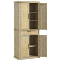 HOMCOM 72" Tall Kitchen Cabinet, Kitchen Pantry Cabinet with Rattan Doors, Drawer, 5-Tier Shelf and Adjustable Shelves, Oak(m-1)