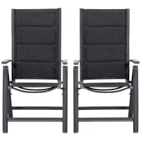 Outsunny 2 Piece Outdoor Patio Folding Chair Set, Aluminum Frame Portable Reclining Camping Seats with Soft Padding & Adjustable Backrest, for Garden, Outdoor, Backyard, Black(m-11)