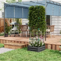 Outsunny Galvanized Planter Box, 24" x 24" x 73.5" Raised Garden Bed with Tomato Cage for Climbing Vines, Dark Gray(m-7)