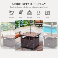Outsunny 22" Outdoor Side Table with Umbrella Hole, Rattan Wicker End Table with Sand Bag and Steel Frame for Outdoor, Patio, Garden, Backyard, Brown & Light Yellow(m-7)