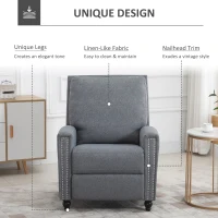 HOMCOM Modern Push Back Manual Recliner Chair Fabric Upholstered Armchair Home Lounge Sofa for Living Room & Bedroom(m-5)