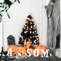 HOMCOM 4ft Prelit Artificial Christmas Tree with LED Lights, Multicolored Fiber Optics and Realistic Branch Tips, Black(m-10)