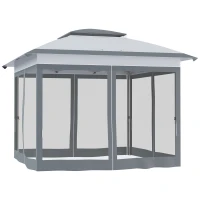 Outsunny 12' x 12' Pop Up Canopy Tent with Netting and Carry Bag, Instant Sun Shelter with 137 sq.ft Shade, Tents for Parties, Height Adjustable, for Outdoor, Garden, Patio, Gray(m-11)