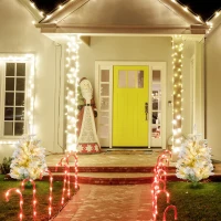 HOMCOM 2 Pieces 2ft Pre Lit Christmas Trees with 60 LED Lights, 172 Tips, Snow Sprayed Tree with Red Berries and Pinecones(m-8)