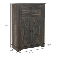 HOMCOM Farmhouse Sideboard Storage Cabinet with Doors and Drawer for Kitchen, Living room, 23.5"x11.75"x34.5", Dark Brown(m-3)