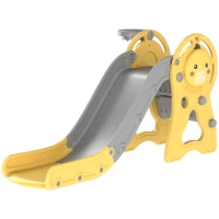 Qaba 3 in 1 Toddler Slide with Basketball Hoop, Climber, Duck Pattern for Kids 1-3 Years, Yellow(m-1)