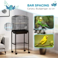 PawHut 49" Rolling Bird Cage Cockatoo House Play Top Finch Pet Supply with Storage Shelf, Wheels - Black(m-6)