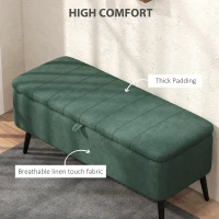HOMCOM 40" Ottoman with Storage, Linen Upholstered Storage Ottoman Bench with Steel Legs for Living Room, Bedroom Dark Green(m-5)