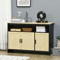 HOMCOM Kitchen Sideboard Cabinet with 3 Rattan Doors, Adjustable Shelves and Handles for Living Room, Hallway, Natural(m-8)