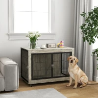 PawHut 39" Dog Crate Furniture End Side Table with Wheels, Interchangeable Side Door, for Large Dogs, Gray(m-10)