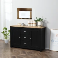 HOMCOM Kitchen Sideboard with Adjustable Shelves, Buffet Cabinet, Coffee Bar Cabinet with 3 Storage Drawers, Black(m-10)
