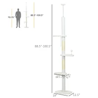 PawHut 8.4' Floor to Ceiling Cat Tree, Adjustable Height, White(m-3)