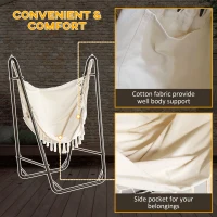 Outsunny Hammock Chair with U Shape Stand, Hammock Swing Chair with A Side Pocket, Brown & Cream White(m-5)