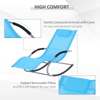 Outsunny Zero Gravity Rocking Chair Outdoor Chaise Lounge Chair Recliner Rocker with Detachable Pillow and Weather-Fighting Fabric for Patio, Deck, Pool, Light Blue(m-5)
