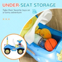 Qaba Foot to Floor Toddler Push Car w/ Horn, Light, Music, Anti-Over-Backwards Device & Underseat Storage, Blue(m-6)