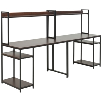 HOMCOM 94.5in Industrial Double Computer Desk with Hutch and Storage Shelves, Extra Long Two Person Home Office Desk, Writing Table Workstation for 2 People with CPU Stand, Brown Wood Grain