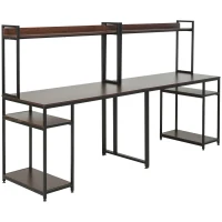HOMCOM 94.5in Industrial Double Computer Desk with Hutch and Storage Shelves, Extra Long Two Person Home Office Desk, Writing Table Workstation for 2 People with CPU Stand, Brown Wood Grain(m-1)