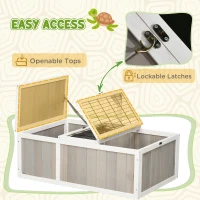 PawHut Wooden Tortoise Habitat with Openable Top, Run Cage, Two Rooms, Grey(m-6)