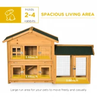 PawHut 59" Wooden Rabbit Hutch 2 Tier Bunny House Pet Playpen Enclosure for Indoor Outdoor with Slide-out Tray, Ramp, for Rabbits and Small Animals, Orange(m-4)