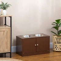 PawHut Elevated Dog Bowls with Storage Cabinet, Raised Dog Bowl Stand Pet Food Bowl Dog Feeding Station, Brown(m-10)