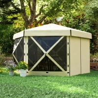 Outsunny 12' x 12' Hexagonal Pop Up Gazebo Canopy Tent with 5 Sidewalls, Outdoor Canopy Shelter with Carry Bag, Beige(m-8)