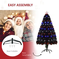 HOMCOM 4ft Prelit Artificial Christmas Tree with LED Lights, Multicolored Fiber Optics and Realistic Branch Tips, Black(m-7)