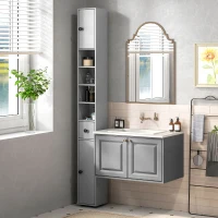 kleankin 71" Tall Bathroom Cabinet, Narrow Toilet Paper Cabinet with Open Shelves, 2 Door Cabinets, Adjustable Shelves, Grey(m-8)