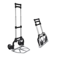 HOMCOM Folding Hand Truck and Dolly with 2 Wheels for Moving, Heavy Duty Luggage Handcart, Aluminum Box Cart with 3 Level Adjustable Telescoping Handle for 154lbs Load Capacity(m-11)