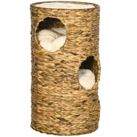 PawHut Elevated Cat Bed with Three Hideaways & Four Soft Plush Cushions, Cat Tower with Hand-Woven Materials, Multi-Layer Raised Kitten Bed Caves(m-11)