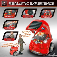 Qaba Mechanic Kids Truck Engine Toy Set, Car Service Play Set, Red(m-4)
