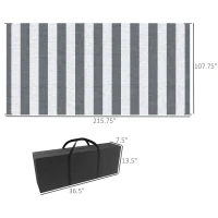 Outsunny Reversible Outdoor Rug, 9' x 18' Waterproof Plastic Straw Floor Mat, Portable RV Camping Carpet, Large Floor Mat for Backyard, Deck, Picnic, Beach, Gray & White Striped(m-3)