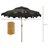 Outsunny 9' Patio Umbrella with Push Button Tilt and Crank, Double Top Ruffled Outdoor Market Table Umbrella with 8 Ribs, for Garden, Deck, Pool, Gray(m-3)