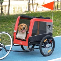 Aosom Dog Bike Trailer with Suspension System, Hitch for Medium Dogs, Pet Wagon & Dog Trailer for Bicycle with Storage Pocket, Red(m-10)