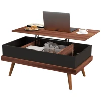 HOMCOM Lift Top Coffee Table with Hidden Compartments and Wood Legs, Walnut(m-1)