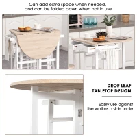 HOMCOM Kitchen Trolley 3 Piece Kitchen Cart Set Drop Leaf Breakfast Table and 2 Stools w/ Rolling Wheels & Towel Bars, Wood & White(m-7)