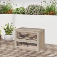 PawHut 2-Level Hamster Cage Mice and Rat House, Small Animal Habitat for Guinea Pigs, Chinchillas with Openable Top, Front Door, Shelf and Ladder, Natural(m-10)