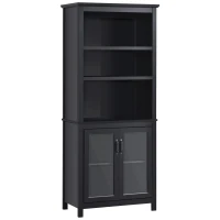 HOMCOM 71" Bookcase Storage Hutch Cabinet with Adjustable Shelves and Glass Doors for Home Office, Kitchen, Living Room, Black(m-1)