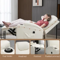 HOMCOM Massage Recliner Chair, Swivel Nursery Rocker Chair, Manual Reclining Sofa with 8 Vibration Points, PU Leather, Cup Holders, Side Pockets, for Living Room, Cream White(m-9)