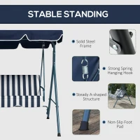 Outsunny 3-Seater Outdoor Porch Swing with Adjustable Canopy, Patio Swing Chair for Garden, Poolside, Backyard, Blue and White(m-6)