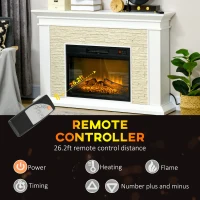 HOMCOM 31.5" Electric Fireplace with Mantel, 1400W Freestanding Fireplace Heater with Remote Control, Overheat Protection, Timer, White(m-6)
