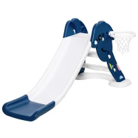Qaba Kids Slide with Basketball Hoop Toddler Climber Freestanding Slider Playset Playground Slipping Slide Indoor Outdoor Exercise Toy Activity Center for 3-6 Years Old Blue(m-11)