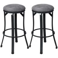 HOMCOM Bar Stools Set of 2, Vintage Barstools with Footrest and Microfiber Cloth, 29 Inch Bar Height Stool with Powder-Coated Steel Legs for Kitchen and Dining Room, Brown(m-11)