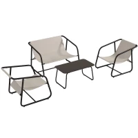 Outsunny Garden Sofa Set, 4 Piece Patio Conversation Furniture Set with Glass Table, Breathable Mesh, Cream White(m-11)
