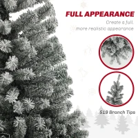 HOMCOM 7.5ft Prelit Pencil Artificial Christmas Tree, Flocked Xmas Tree with Remote, Dual Colour LEDs, 519 Tips, Metal Stand(m-6)