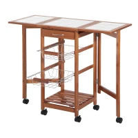HOMCOM Wood 4 Tier Rolling Kitchen Trolley Cart with Storage Drawer Rack Basket(m-2)